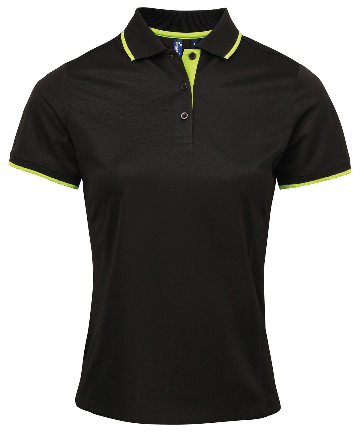 Premier Women's Contrast Coolchecker® Polo - Black/Lime