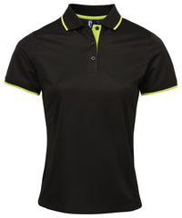 Premier Women's Contrast Coolchecker® Polo - Black/Lime