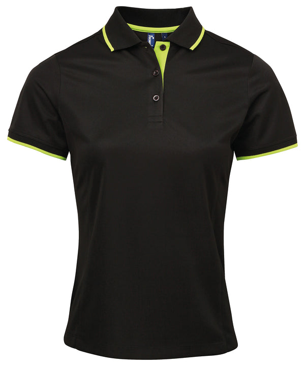 Premier Women's Contrast Coolchecker® Polo - Black/Lime