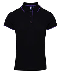 Premier Women's Contrast Coolchecker® Polo - Black/Purple