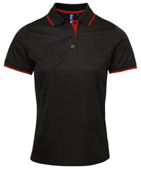 Premier Women's Contrast Coolchecker® Polo - Black/Red