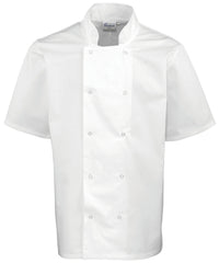 Premier Studded Front Short Sleeve Chef's Jacket - White