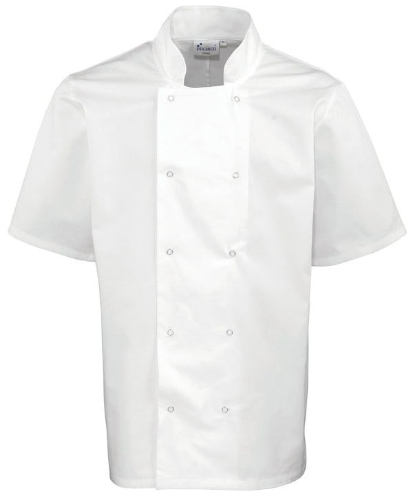 Premier Studded Front Short Sleeve Chef's Jacket - White