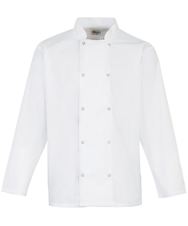 Premier Studded Front Long Sleeve Chef's Jacket - White