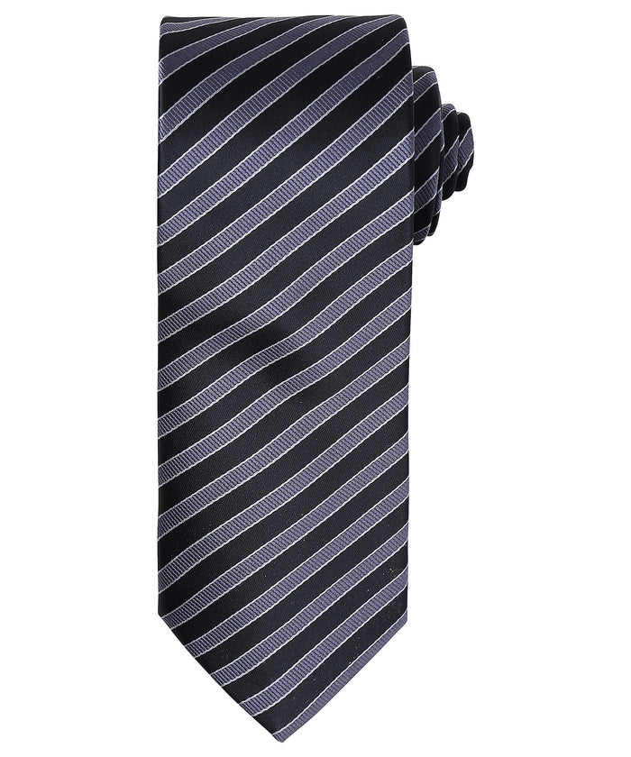 Premier Double Stripe Tie - Black/Dark Grey
