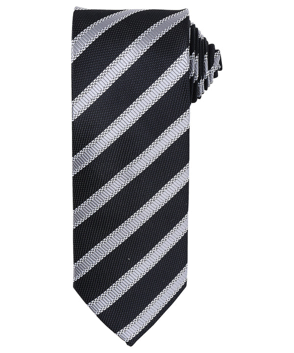 Premier Waffle Stripe Tie - Black/Dark Grey