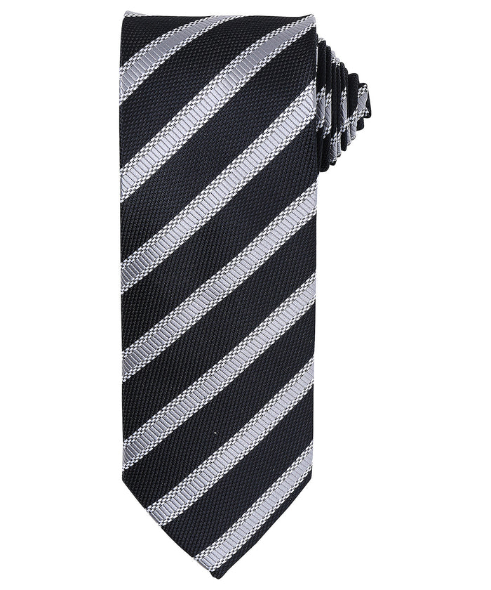 Premier Waffle Stripe Tie - Black/Dark Grey