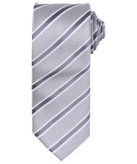 Premier Waffle Stripe Tie - Silver/Dark Grey