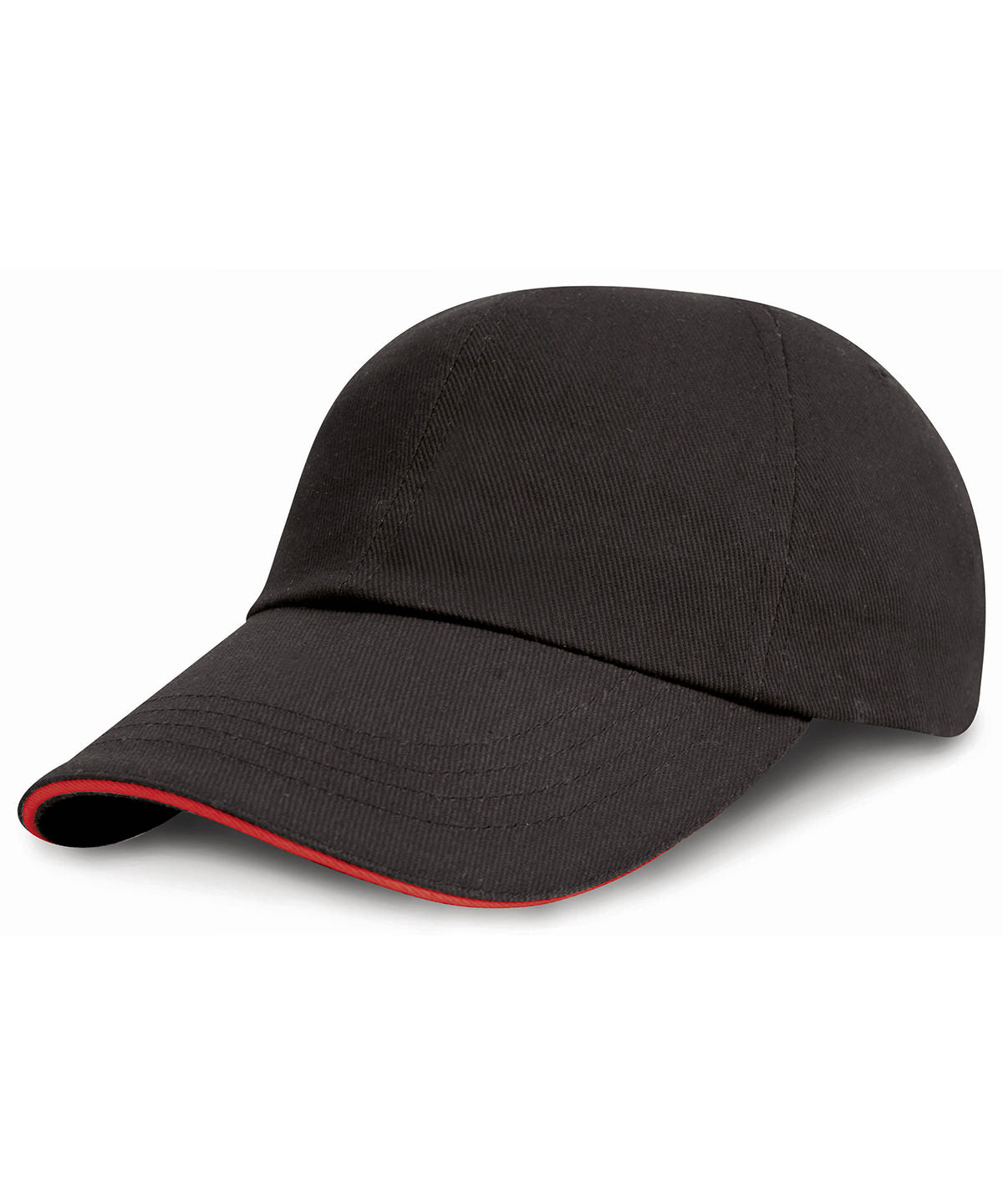 Resultheadwear Junior Low-profile Heavy Brushed Cotton Cap with Sandwich Peak - Black/Red