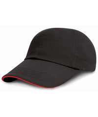 Resultheadwear Junior Low-profile Heavy Brushed Cotton Cap with Sandwich Peak - Black/Red