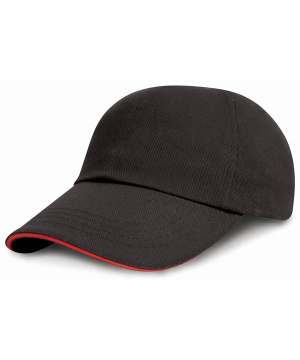 Resultheadwear Junior Low-profile Heavy Brushed Cotton Cap with Sandwich Peak - Black/Red