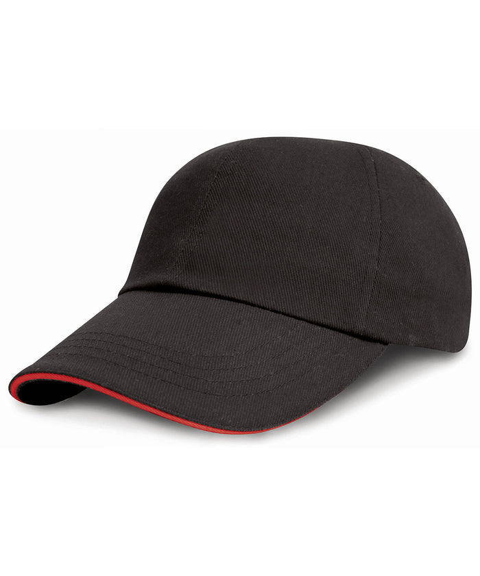 Resultheadwear Junior Low-profile Heavy Brushed Cotton Cap with Sandwich Peak - Black/Red