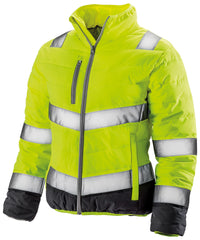 Result Women's Soft Padded Safety Jacket - Fluorescent Yellow/Grey