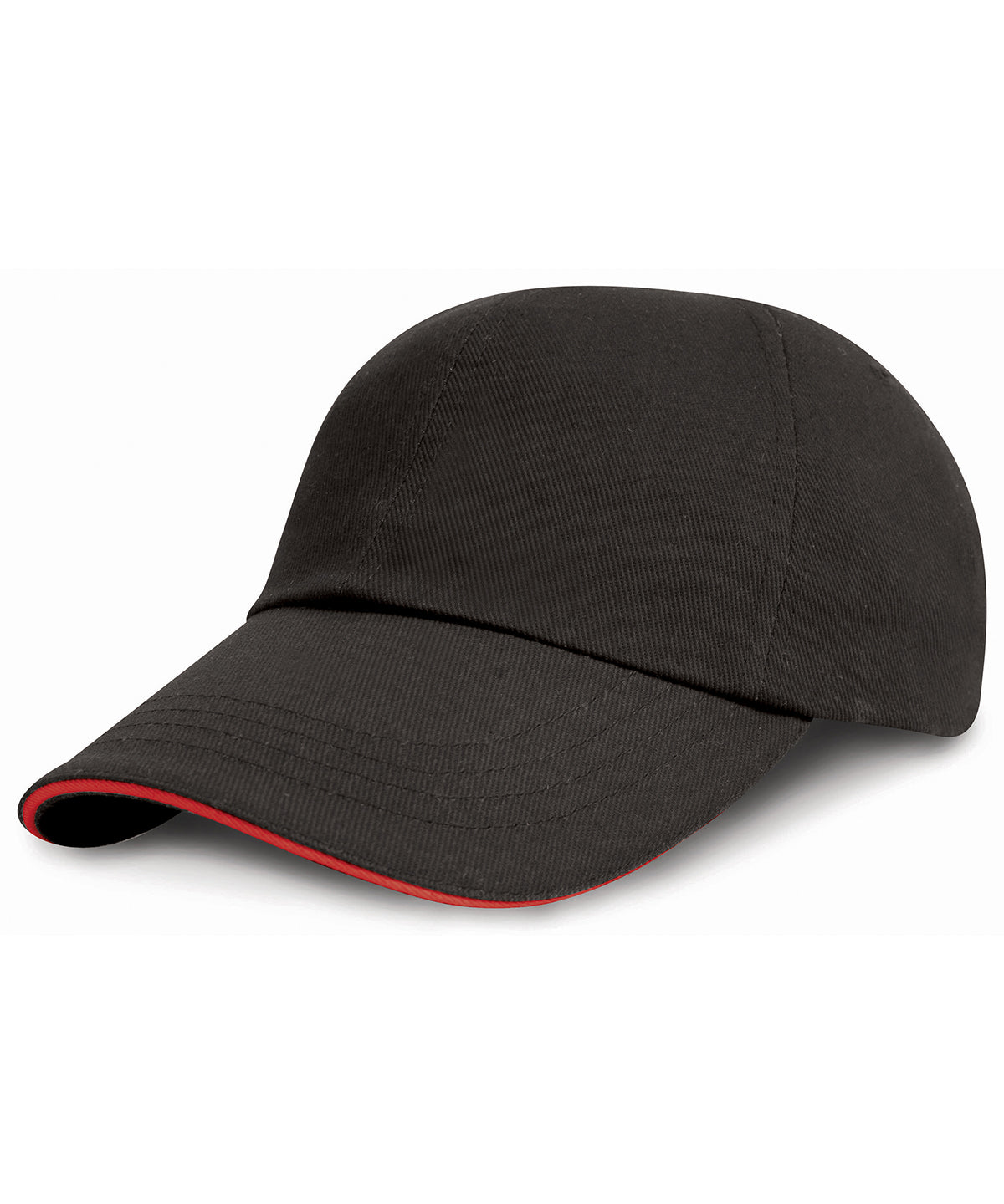 Resultheadwear Low-profile Heavy Brushed Cotton Cap with Sandwich Peak - Black/Red