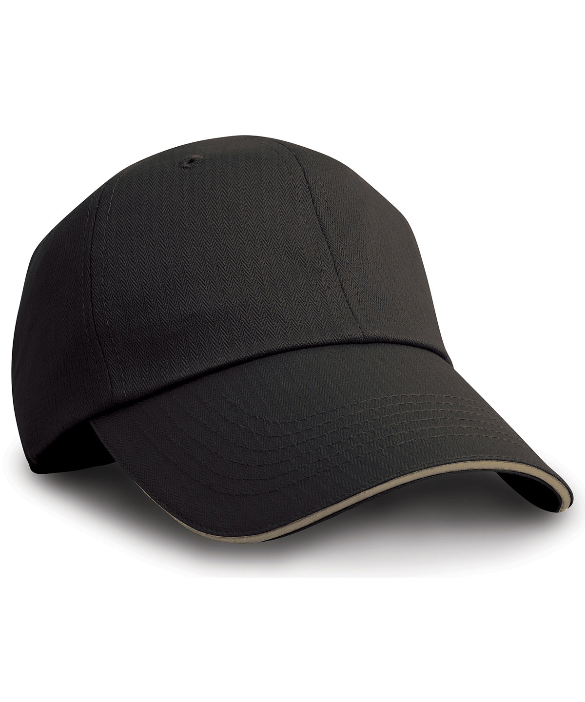 Resultheadwear Herringbone Cap with Sandwich Peak - Black/Tan