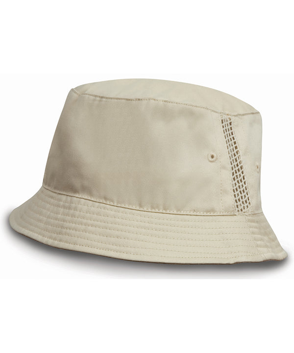 Resultheadwear Deluxe Washed Cotton Bucket Hat with Side Mesh Panels - Natural