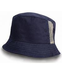 Resultheadwear Deluxe Washed Cotton Bucket Hat with Side Mesh Panels - Navy