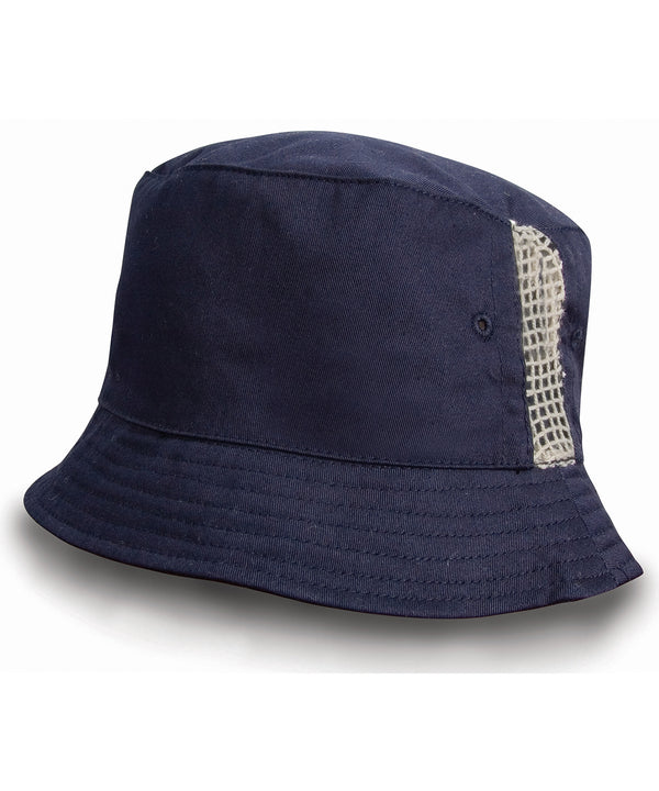 Resultheadwear Deluxe Washed Cotton Bucket Hat with Side Mesh Panels - Navy