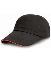 Resultheadwear Brushed Coton Printers/embroiderers Cap with Sandwich Peak - Black/Red