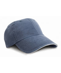 Resultheadwear Washed Fine Line Cotton Cap with Sandwich Peak - Navy/Putty