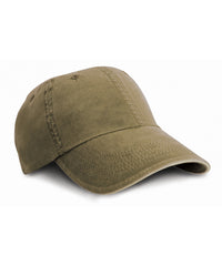Resultheadwear Washed Fine Line Cotton Cap with Sandwich Peak - Olive/Stone