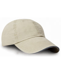 Resultheadwear Washed Fine Line Cotton Cap with Sandwich Peak - Putty/Navy