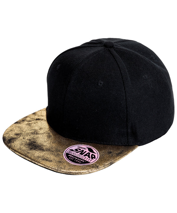 Resultheadwear Bronx Glitter Flat Peak Snapback Cap - Black/Gold