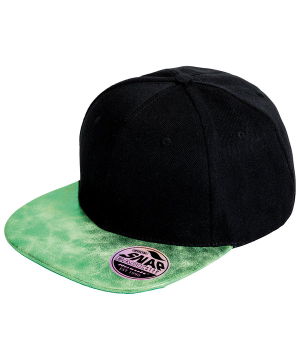 Resultheadwear Bronx Glitter Flat Peak Snapback Cap - Black/Green
