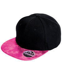 Resultheadwear Bronx Glitter Flat Peak Snapback Cap - Black/Pink