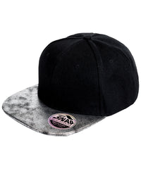 Resultheadwear Bronx Glitter Flat Peak Snapback Cap - Black/Silver
