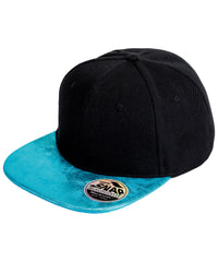 Resultheadwear Bronx Glitter Flat Peak Snapback Cap - Black/Turquoise