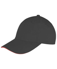Resultheadwear Memphis Brushed Cotton Low-profile Sandwich Peak Cap - Black/Red