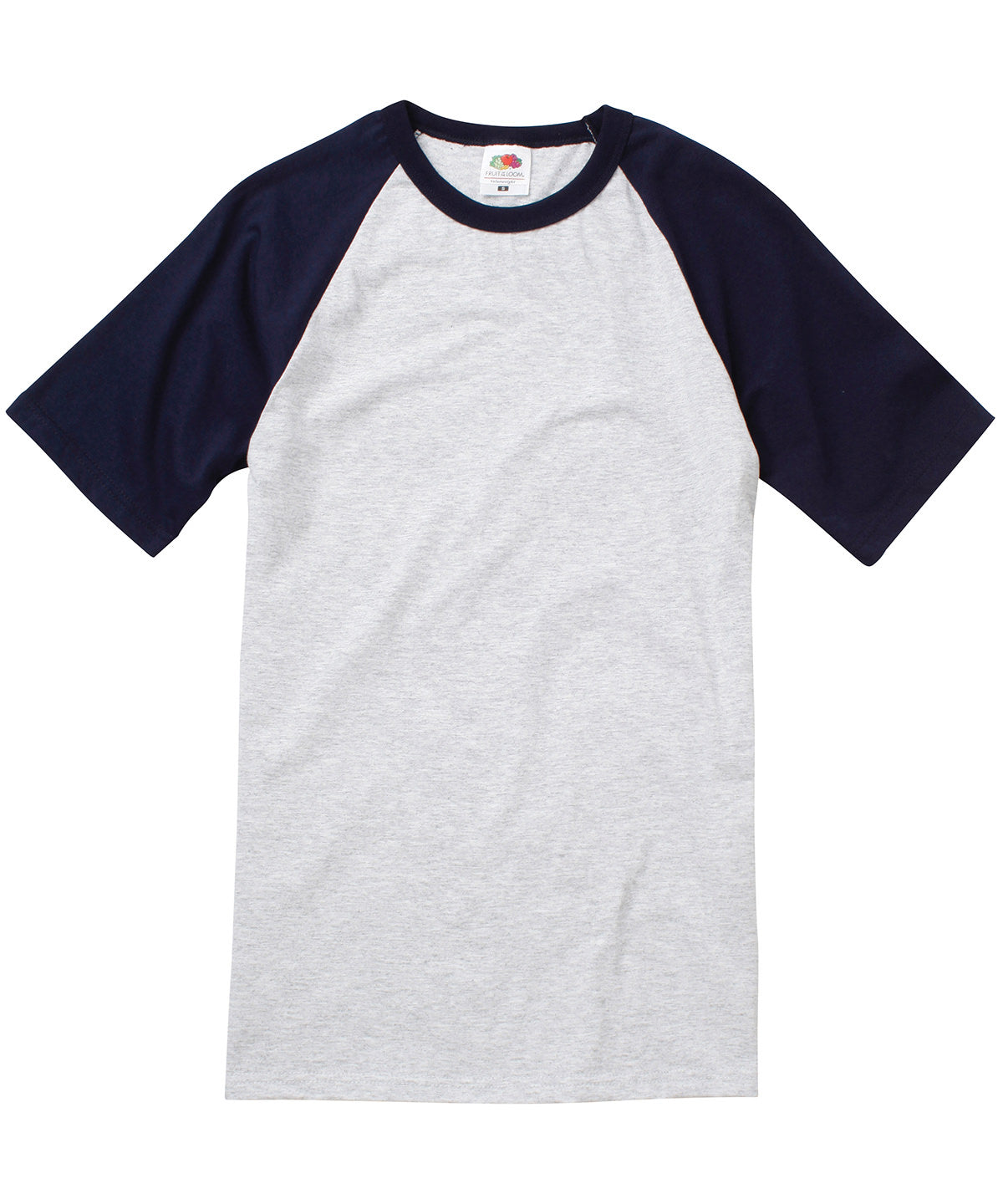 Fruit of the Loom Short Sleeve Baseball T - Heather Grey/Deep Navy