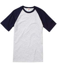 Fruit of the Loom Short Sleeve Baseball T - Heather Grey/Deep Navy