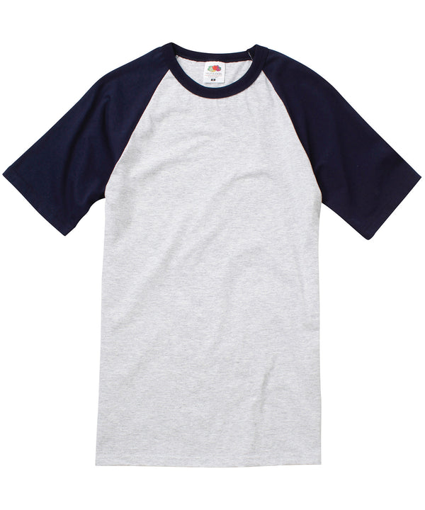 Fruit of the Loom Short Sleeve Baseball T - Heather Grey/Deep Navy