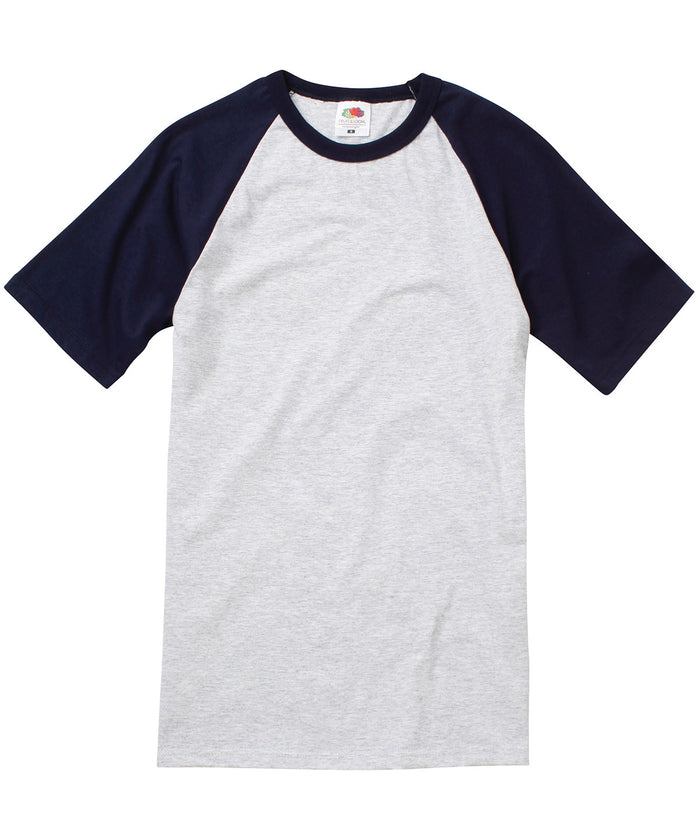 Fruit of the Loom Short Sleeve Baseball T - Heather Grey/Deep Navy