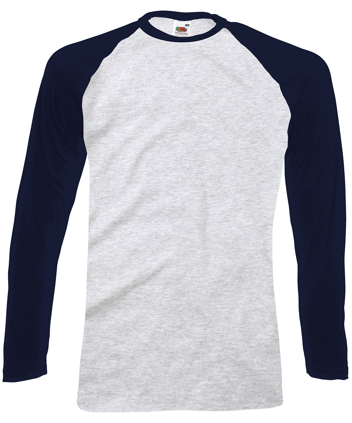 Fruit of the Loom Long Sleeve Baseball T - Heather Grey/Deep Navy