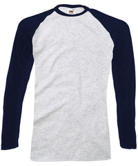 Fruit of the Loom Long Sleeve Baseball T - Heather Grey/Deep Navy