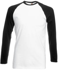 Fruit of the Loom Long Sleeve Baseball T - White/Black*