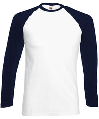 Fruit of the Loom Long Sleeve Baseball T - White/Deep Navy*