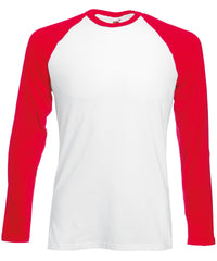 Fruit of the Loom Long Sleeve Baseball T - White/Red*