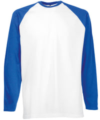 Fruit of the Loom Long Sleeve Baseball T - White/Royal Blue*