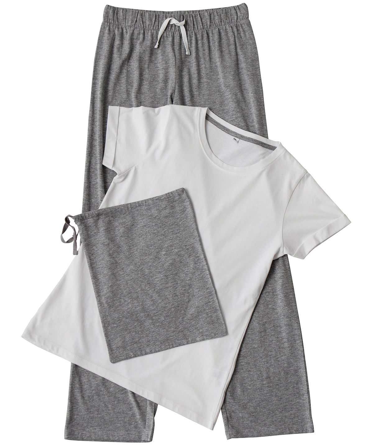 Towel City Women's Long Pant Pyjama Set (in a Bag) - White/Heather Grey