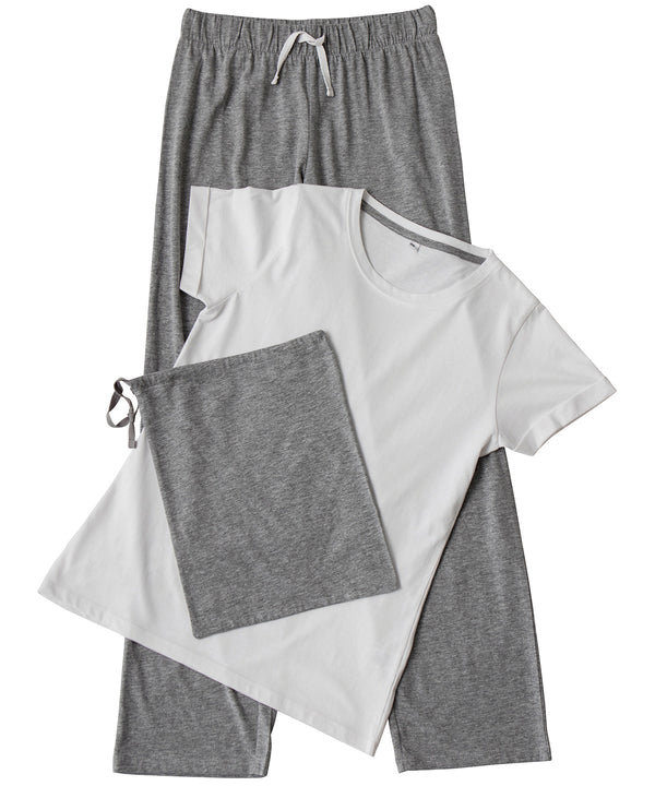 Towel City Women's Long Pant Pyjama Set (in a Bag) - White/Heather Grey