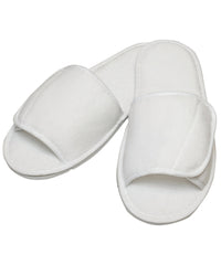 Towel City Open-toe Slippers with Hook and Loop Strap - White