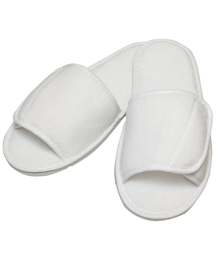Towel City Open-toe Slippers with Hook and Loop Strap - White