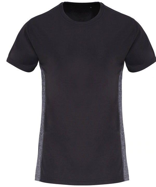 Women's TriDri® Contrast Panel Performance T-shirt - Charcoal/Black Melange