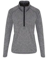Women's TriDri® Long Sleeve Performance ¼ Zip - Black Melange/Black