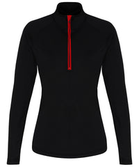 Women's TriDri® Long Sleeve Performance ¼ Zip - Black/Red