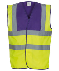 Yoko Hi-vis 2-band-and-braces Waistcoat - Purple Yoke/Yellow